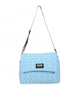 Light-blue changing-bag for baby boy with logos