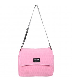 Pink changing-bag for baby girl with logos