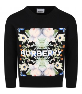 Black sweatshirt for girl with flowers