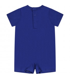 Blue romper for baby boy with bear