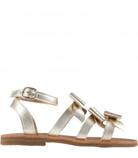 Gold sandals for girl with bows