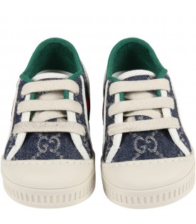 Sneakers blu per bambini con doppia GG