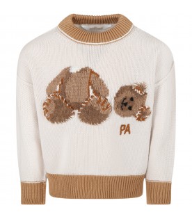 Ivory sweater for kids with bear and logo