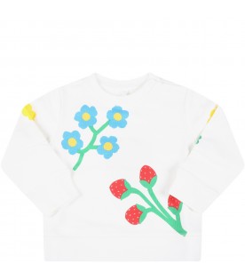 White sweatshirt for baby girl with flowers and strawberries