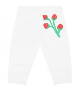 White sweatpants for baby girl with colorful flowers