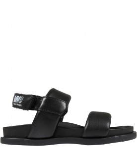 Black sandals for kids with white logo