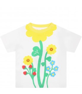 White T-shirt for baby girl with colorful flowers