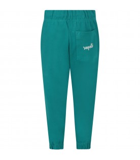 Green sweatpants for kids with white logo