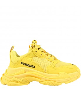 Yellow sneakers Triple S for kids with logo