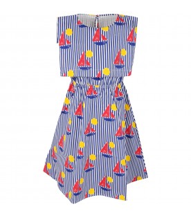Multicolor dress for girl with sailboats