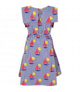 Multicolor dress for girl with sailboats