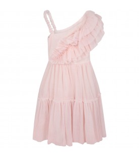 Pink dress for girl with ruffle