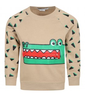 Beige sweatshirt for boy with crocodile