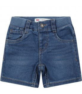 Light-blue shorts for baby boy with patch logo