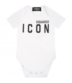 White bodysuit for baby boy with black logo