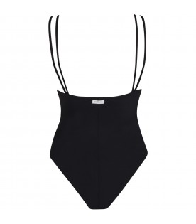 Black swimsuit for women with patch logo