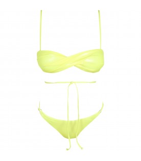 Neon-yellow bikini for women with patch logo