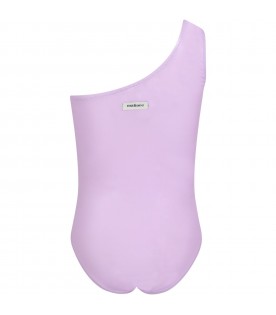 Lilac swimsuit for girl with patch logo