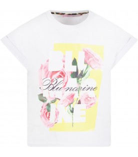 White T-shirt for girl with flowers