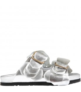 Silver sandals for girl with flowers