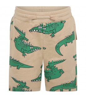 Beige shorts for boy with green crocodiles
