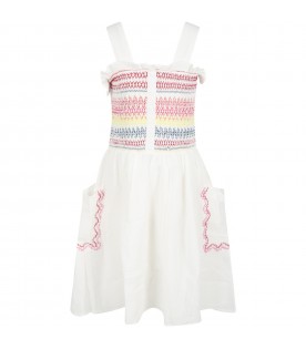 White dress for girl with colorful embroidery details