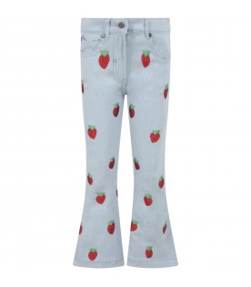 Light-blue jeans for girl with red strawberries