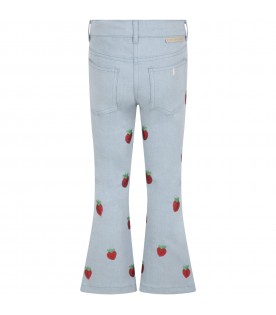 Light-blue jeans for girl with red strawberries