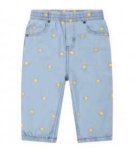 Light-blue jeans for baby girl with yellow sun
