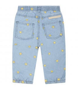 Light-blue jeans for baby girl with yellow sun