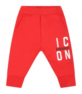 Red sweatpant for baby boy with logo