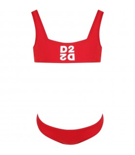 Bikini rosso per bambina con logo