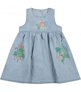 Light-blue dress for baby girl with flowers