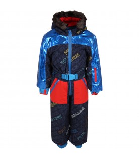 Blue snow suit for boy with logos