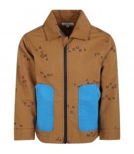 Beige jacket for boy with logos