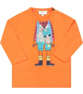 Orange t-shirt for baby boy with print