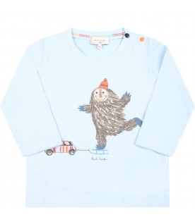 Light blue t-shirt for baby boy with monster