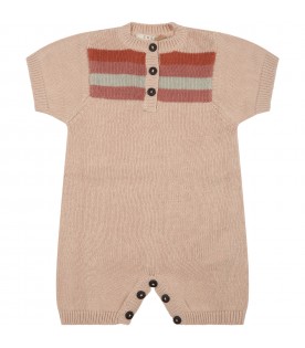 Beige romper for baby girl with colorful bands