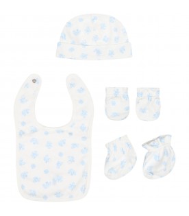 Set bianco per neonato con elefante e orso blu