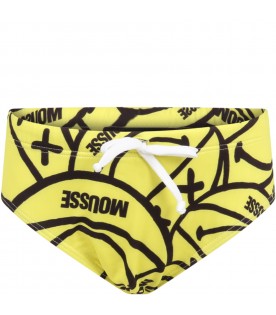 Yellow swim-briefs for boy with smiley faces