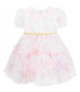 White dress for baby girl with flowers and logo