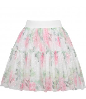 Multicolor skirt for girl with flowers