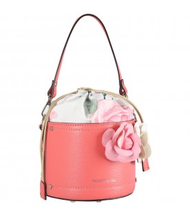 Pink bag for girl with flowers and logo
