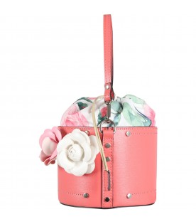 Pink bag for girl with flowers and logo