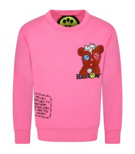 Fuchsia sweatshirt for girl with bear and logo