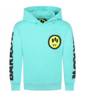 Aqua-green sweatshirt for kids with smiley face and logo