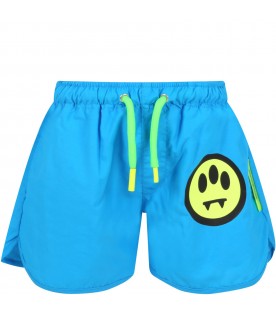 Turquoise swimshort for boy with smile