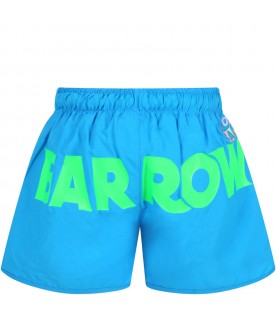 Turquoise swimshort for boy with smile