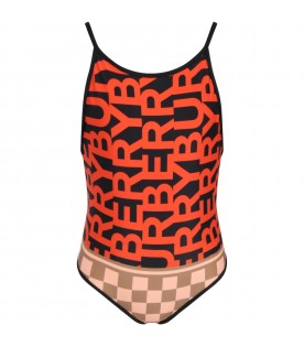 Multicolor swimsuit for girl with collages