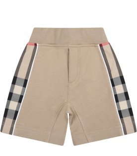 Beige short for baby boy with checked details